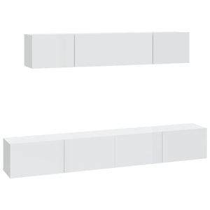 Set di Mobili Porta TV 4 pz Bianco Lucido in Legno Multistrato cod mxl 47770