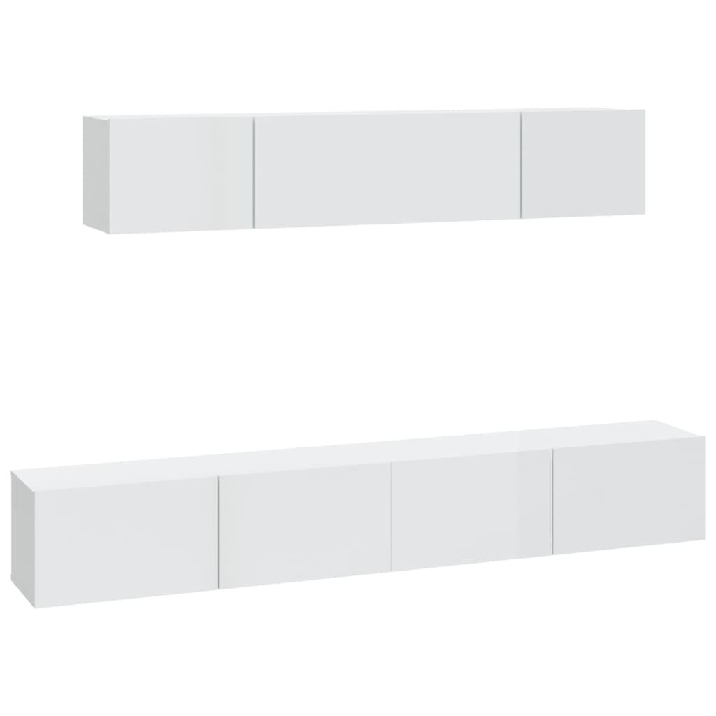 Set di Mobili Porta TV 4 pz Bianco Lucido in Legno Multistrato 3114530