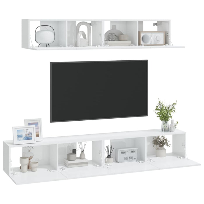 Set di Mobili Porta TV 4 pz Bianco Lucido in Legno Multistrato cod mxl 47770