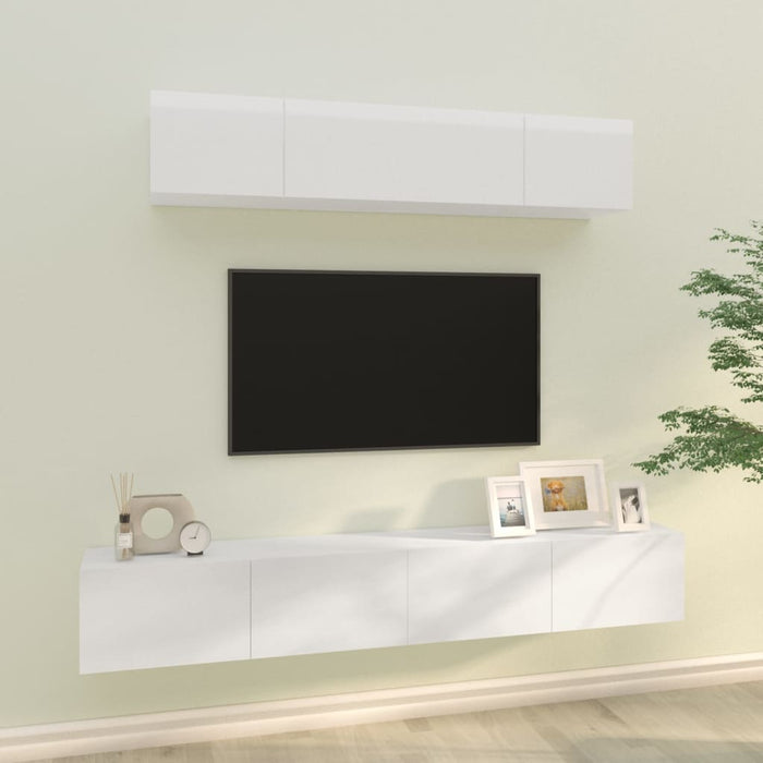 Set di Mobili Porta TV 4 pz Bianco Lucido in Legno Multistrato cod mxl 47770