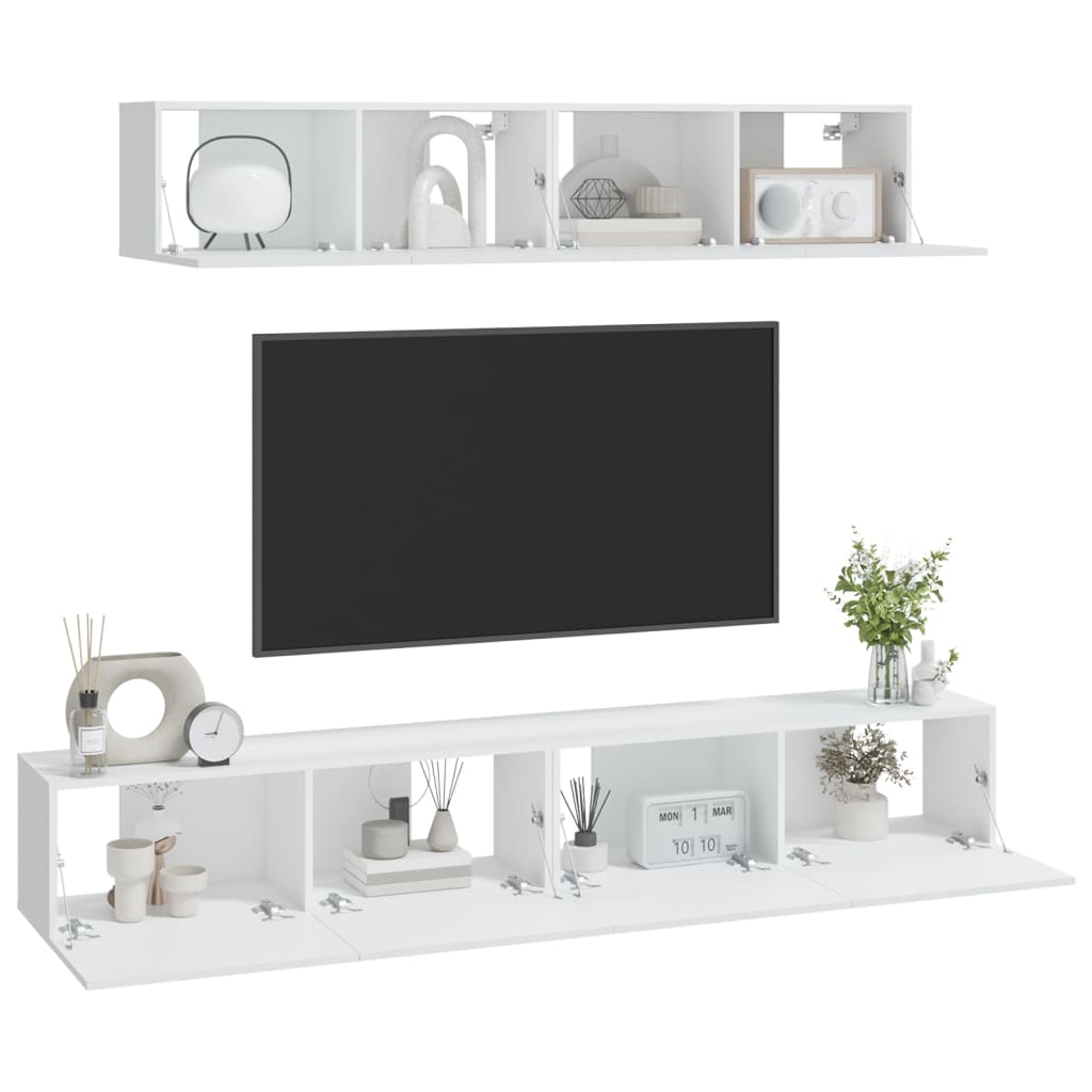 Set di Mobili Porta TV 4 pz Bianco in Legno Multistrato 3114534