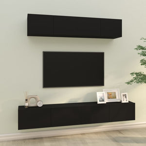 Set Mobili Porta TV 4 pz Nero in Legno Multistratocod mxl 121519