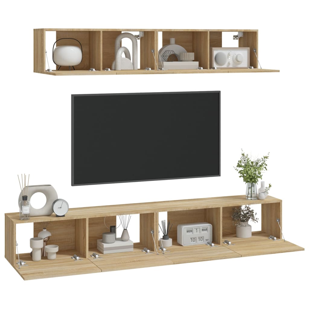 Set di Mobili Porta TV 4 pz Rovere Sonoma in Legno Multistrato cod mxl 20710