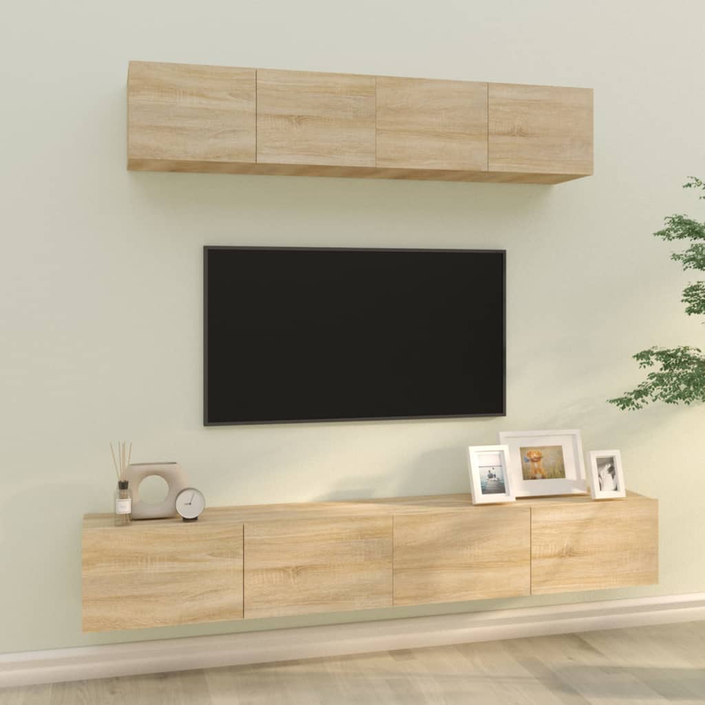 Set di Mobili Porta TV 4 pz Rovere Sonoma in Legno Multistrato cod mxl 20710