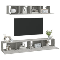 Set di Mobili Porta TV 4 pz Grigio Cemento in Legno Multistrato 3114537