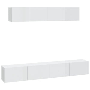 Set di Mobili Porta TV 4 pz Bianco Lucido in Legno Multistrato 3114538