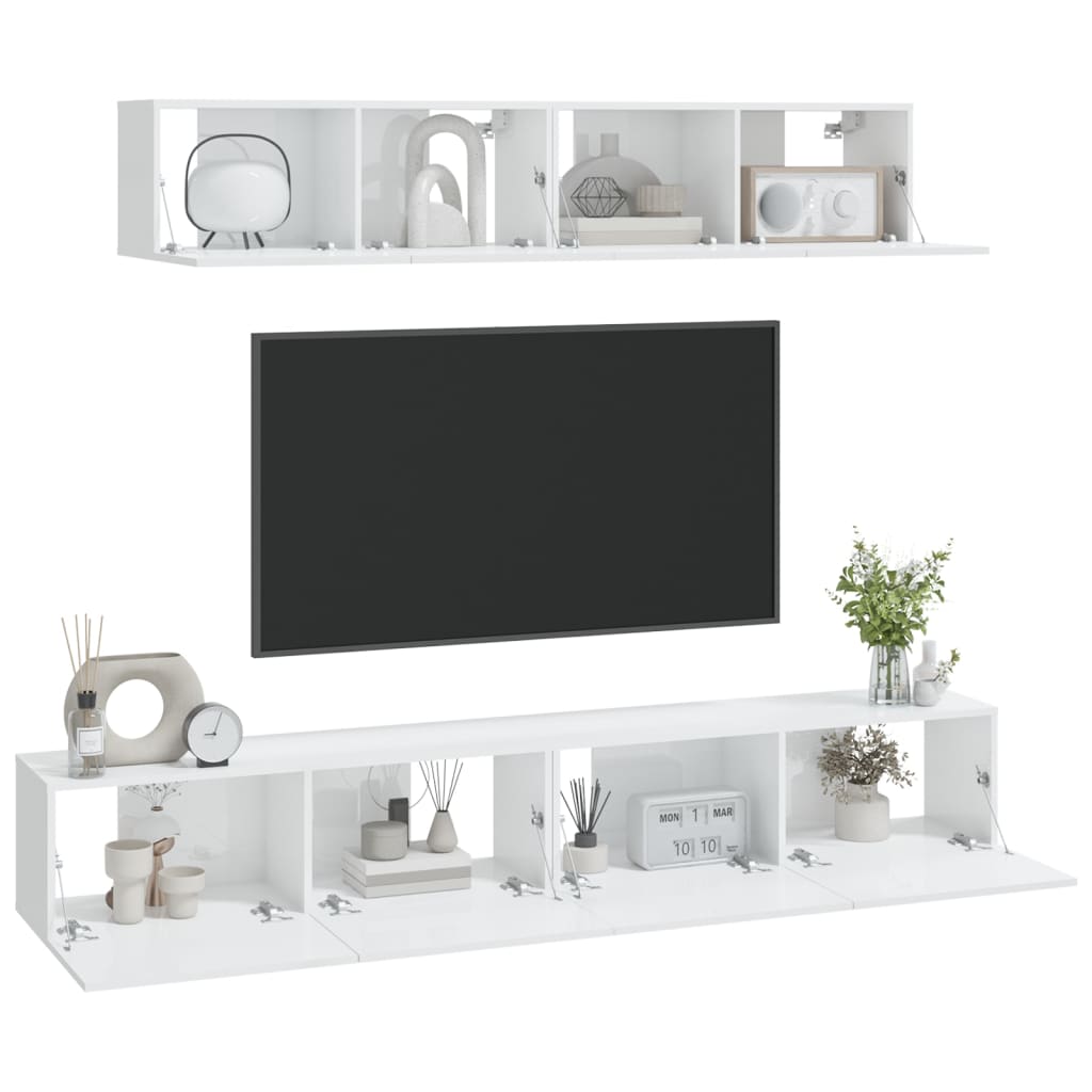 Set di Mobili Porta TV 4 pz Bianco Lucido in Legno Multistrato 3114538