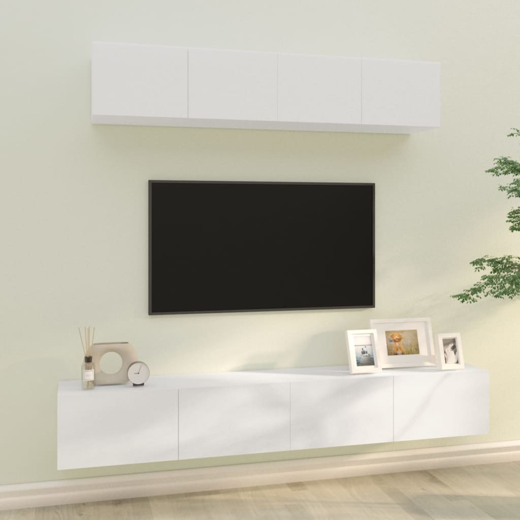 Set di Mobili Porta TV 4 pz Bianco Lucido in Legno Multistrato 3114538