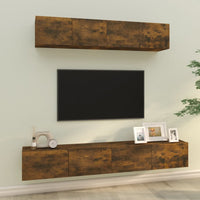 Set di Mobili Porta TV 4 pz Rovere Fumo in Legno Multistrato cod mxl 12166