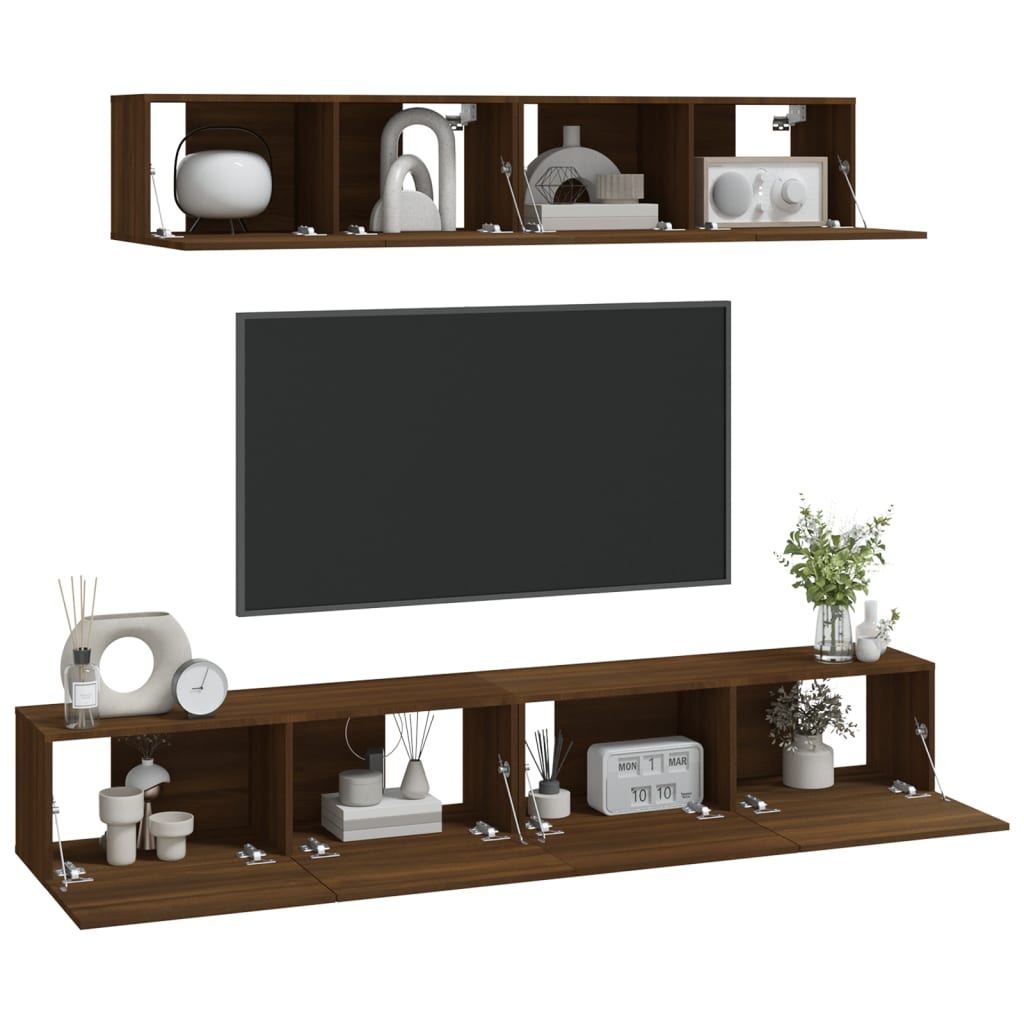 Set Mobili Porta TV 4 pz Rovere Marrone in Legno Multistrato 3114541