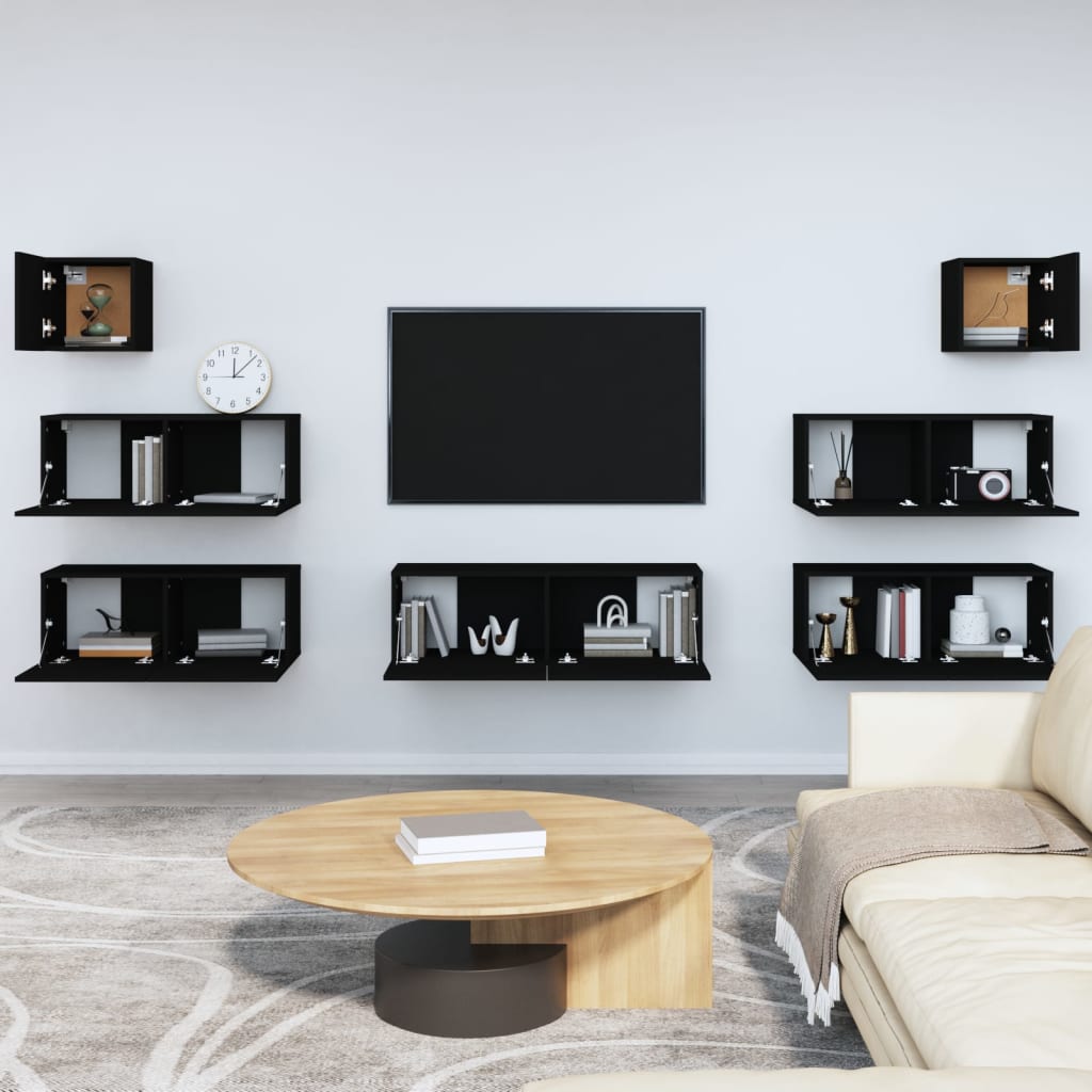 Set di Mobili Porta TV 7 pz Nero in Legno Multistrato 3114543