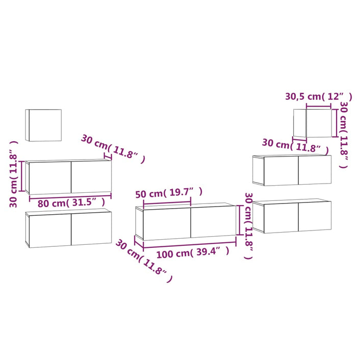 Set di Mobili Porta TV 7 pz Nero in Legno Multistrato 3114543