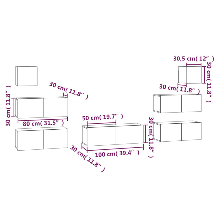 Set di Mobili Porta TV 7 pz Rovere Sonoma in Legno Multistrato 3114544