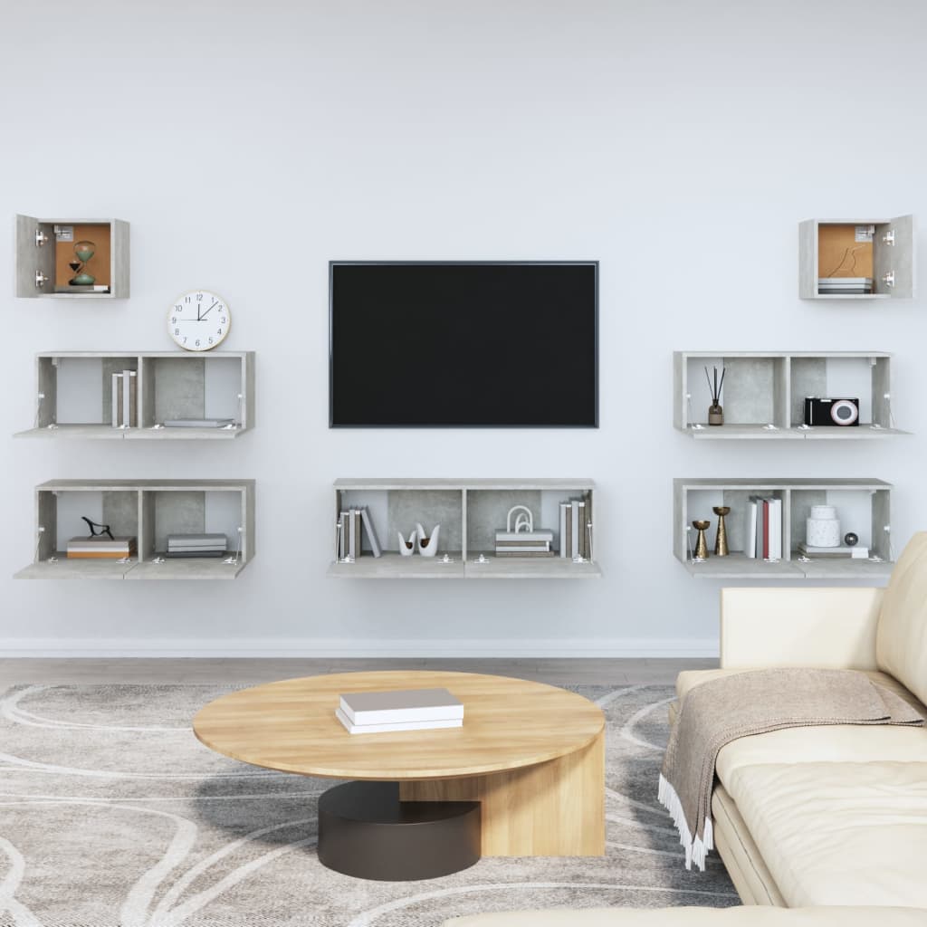 Set di Mobili Porta TV 7 pz Grigio Cemento in Legno Multistrato cod mxl 69277