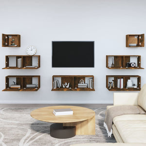 Set di Mobili Porta TV 7 pz Rovere Fumo in Legno Multistrato cod mxl 12168