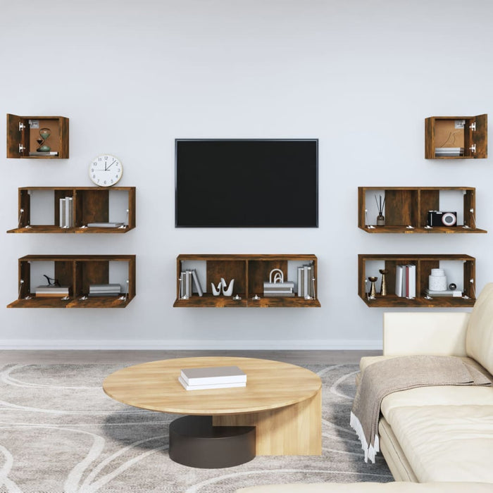 Set di Mobili Porta TV 7 pz Rovere Fumo in Legno Multistrato 3114547