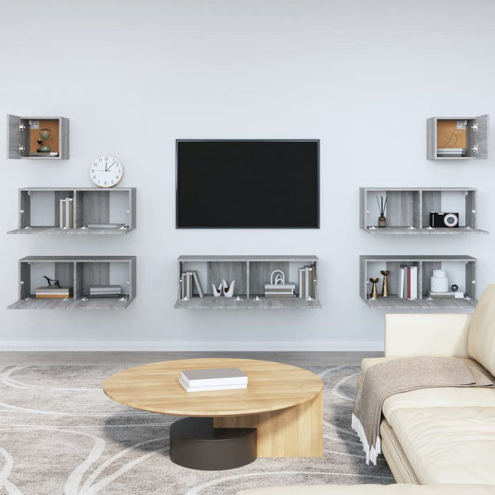 Set di Mobili Porta TV 7 pz Grigio Sonoma in Legno Multistrato 3114548