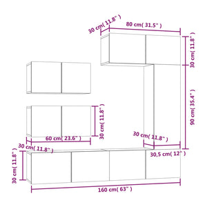 Set di Mobili Porta TV 6 pz Bianco in Legno Multistrato 3114550