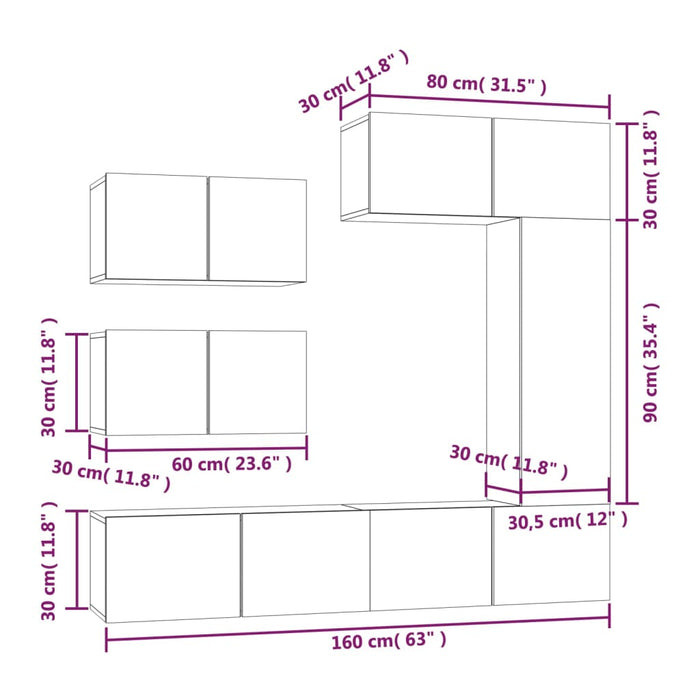 Set Mobili Porta TV 6 pz Nero in Legno Multistrato cod mxl 6802