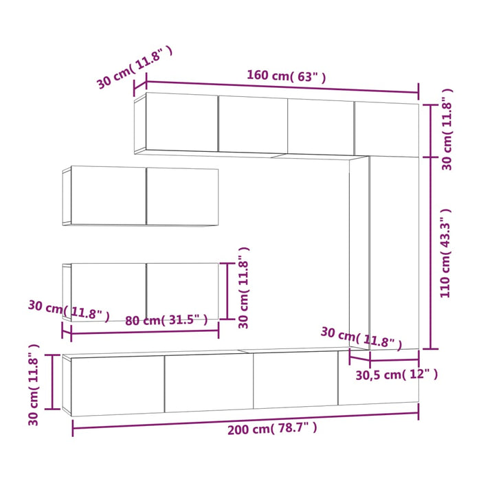 Set di Mobili Porta TV 7 pz Bianco in Legno Multistrato 3114558