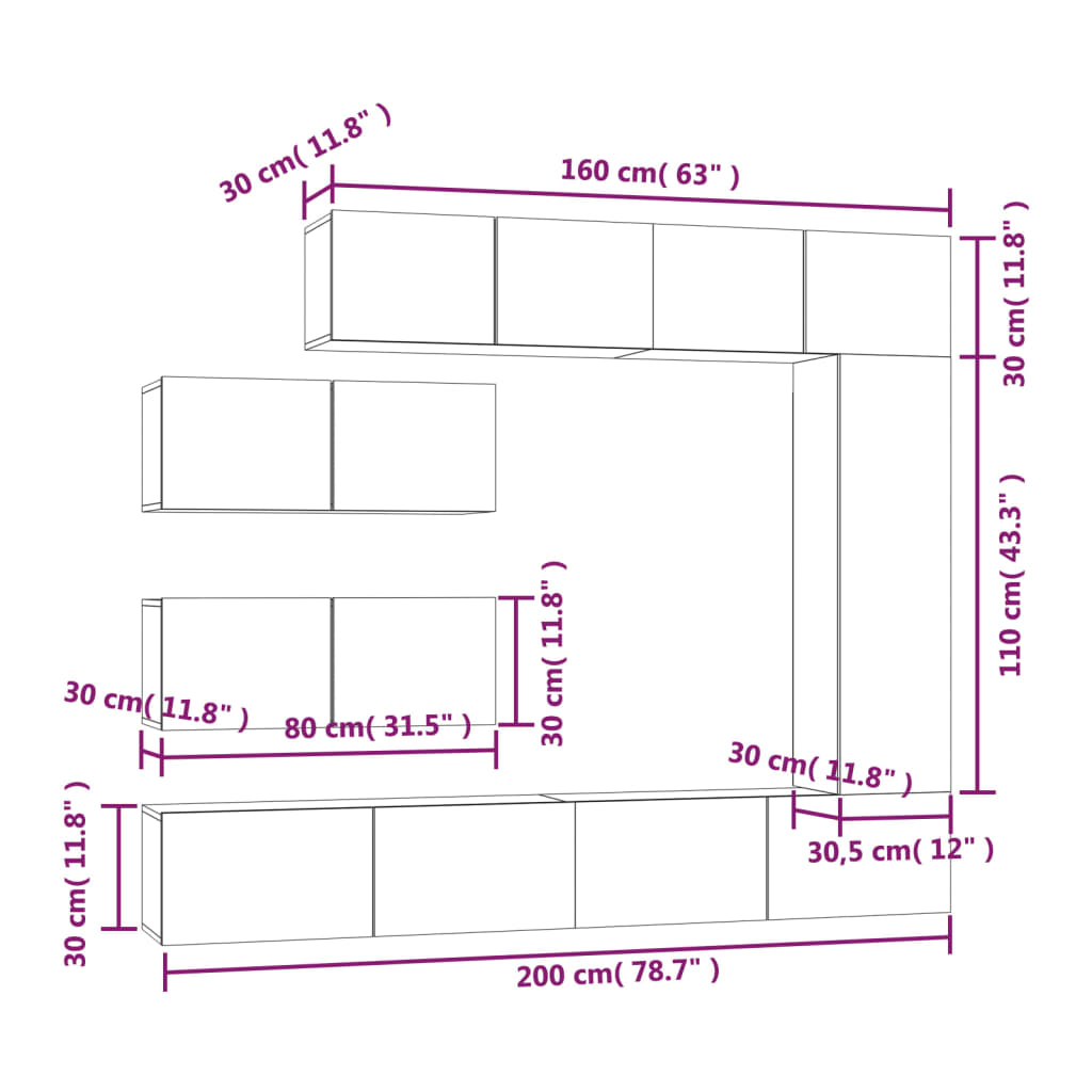 Set di Mobili Porta TV 7 pz Nero in Legno Multistrato 3114559