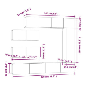 Set di Mobili Porta TV 7 pz Bianco Lucido in Legno Multistrato 3114562