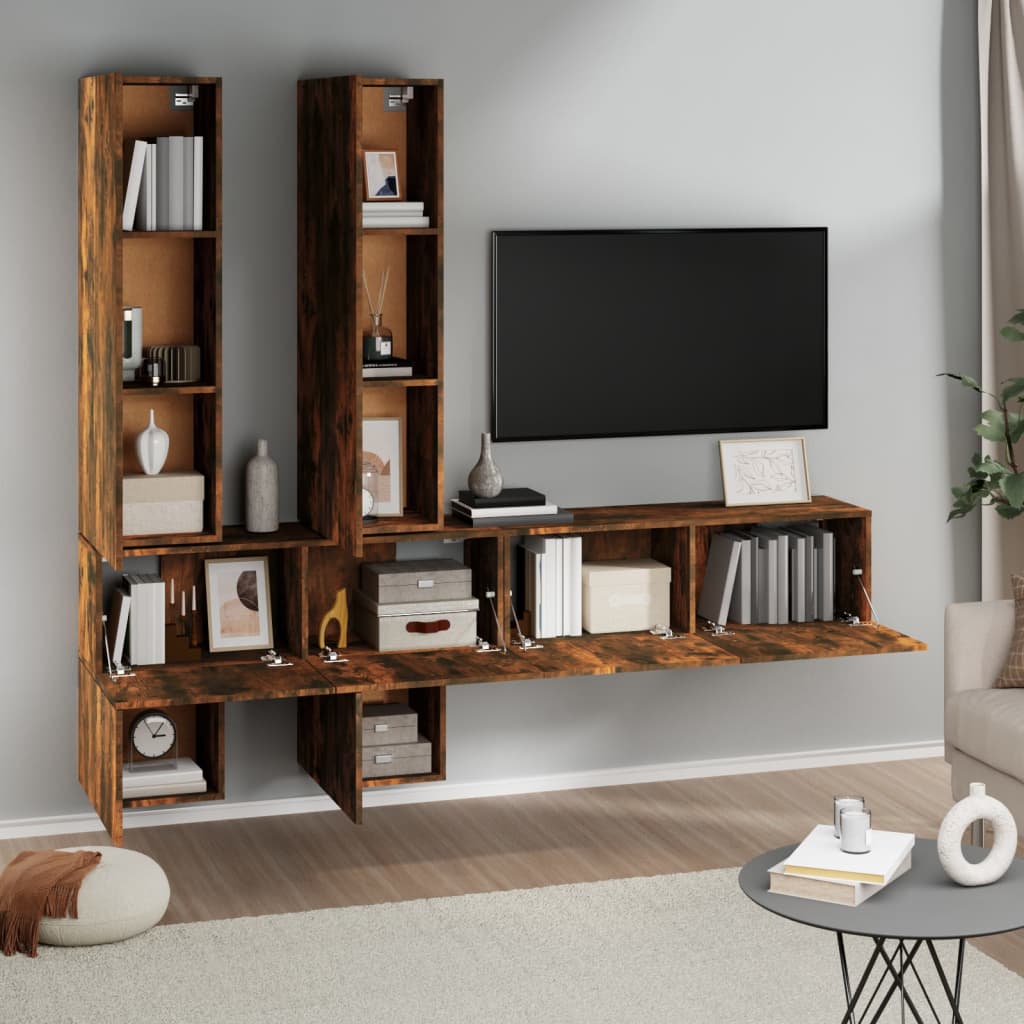 Mobile Porta TV a Parete Rovere Fumo in Legno Multistratocod mxl 73607