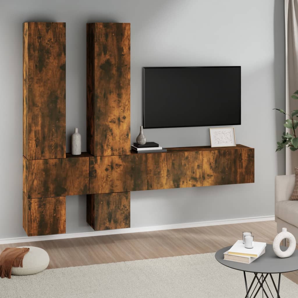 Mobile Porta TV a Parete Rovere Fumo in Legno Multistrato 3114571