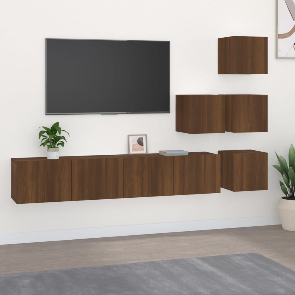 Mobile Porta TV a Parete Rovere Marrone in Legno Multistrato cod mxl 9017