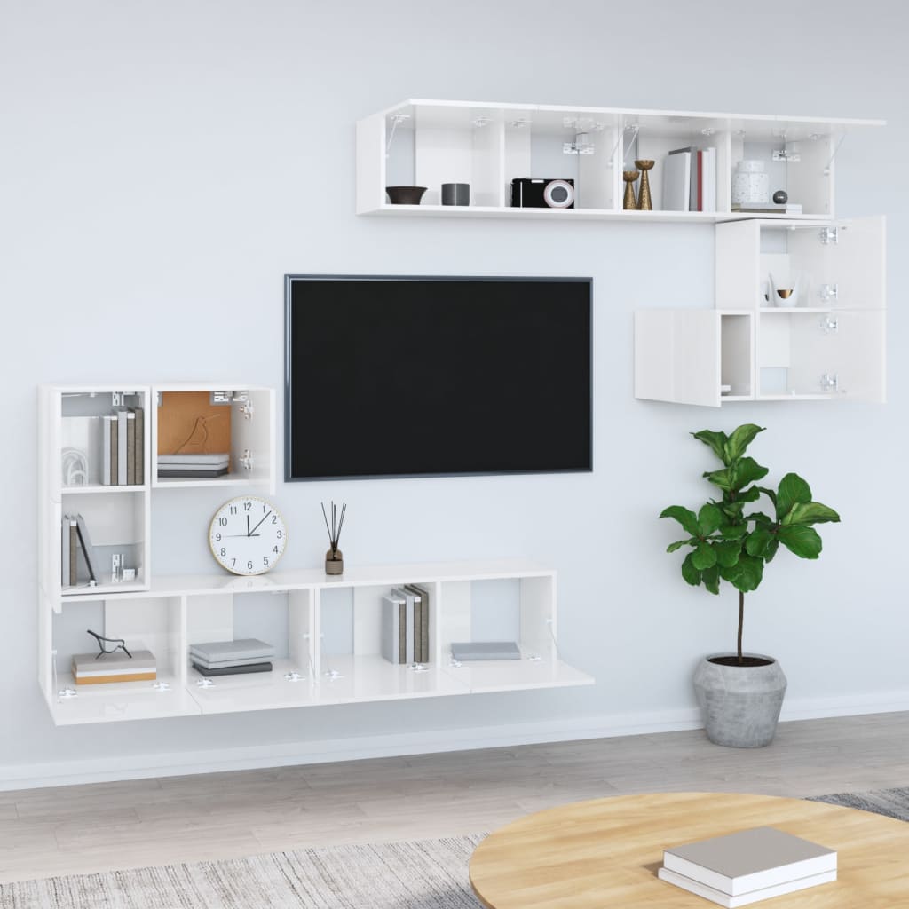 Mobile Porta TV a Parete Bianco Lucido in Legno Multistratocod mxl 73606