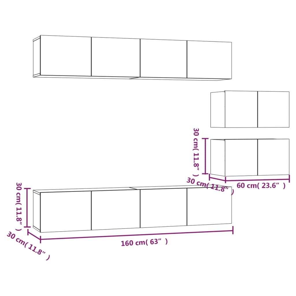 Set di Mobili Porta TV 6 pz Bianco in Legno Multistrato cod mxl 14675