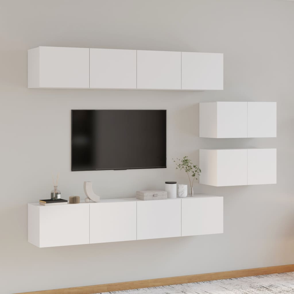 Set di Mobili Porta TV 6 pz Bianco Lucido in Legno Multistrato 3114602