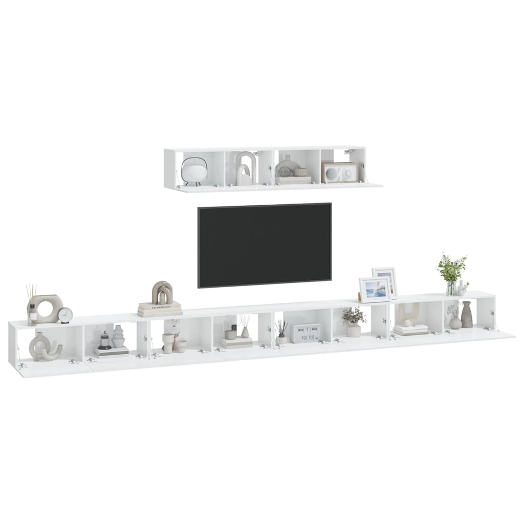 Set di Mobili Porta TV 6 pz Bianco Lucido in Legno Multistrato cod mxl 64732