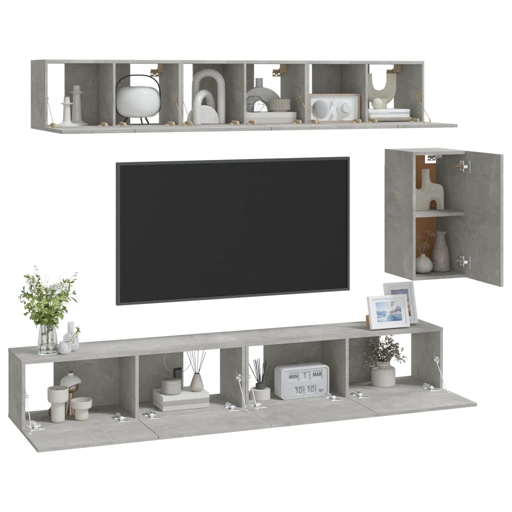 Set di Mobili Porta TV 6 pz Grigio Cemento in Legno Multistratocod mxl 97611