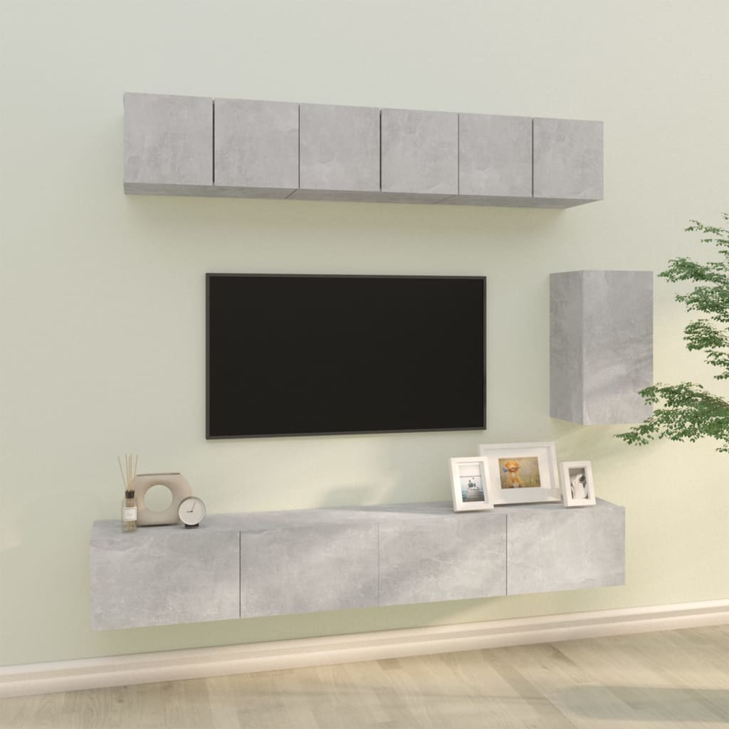 Set di Mobili Porta TV 6 pz Grigio Cemento in Legno Multistratocod mxl 97611