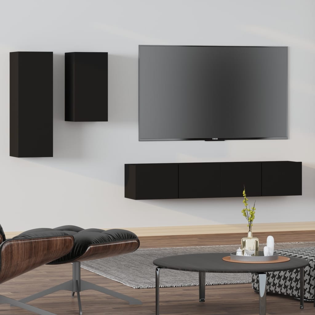 Set Mobili Porta TV 4 pz Nero in Legno Multistrato 3114623