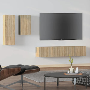 Set di Mobili Porta TV 4 pz Rovere Sonoma in Legno Multistrato cod mxl 10018