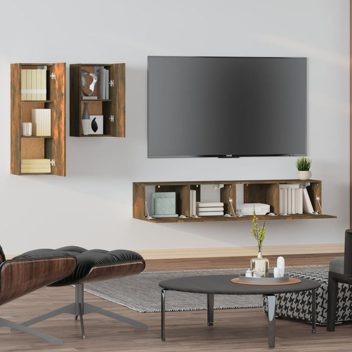 Set di Mobili Porta TV 4 pz Rovere Fumo in Legno Multistrato 3114627