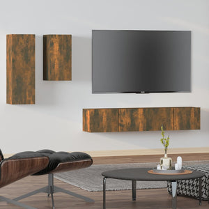 Set di Mobili Porta TV 4 pz Rovere Fumo in Legno Multistrato 3114627