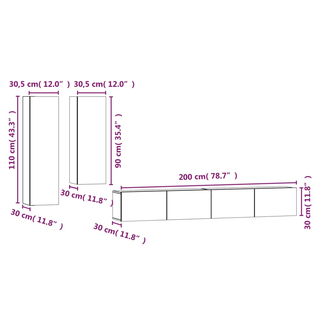 Set di Mobili Porta TV 4 pz Bianco in Legno Multistrato cod mxl 58485