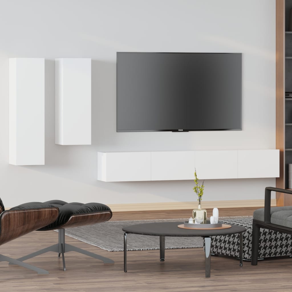 Set di Mobili Porta TV 4 pz Bianco in Legno Multistrato cod mxl 58485