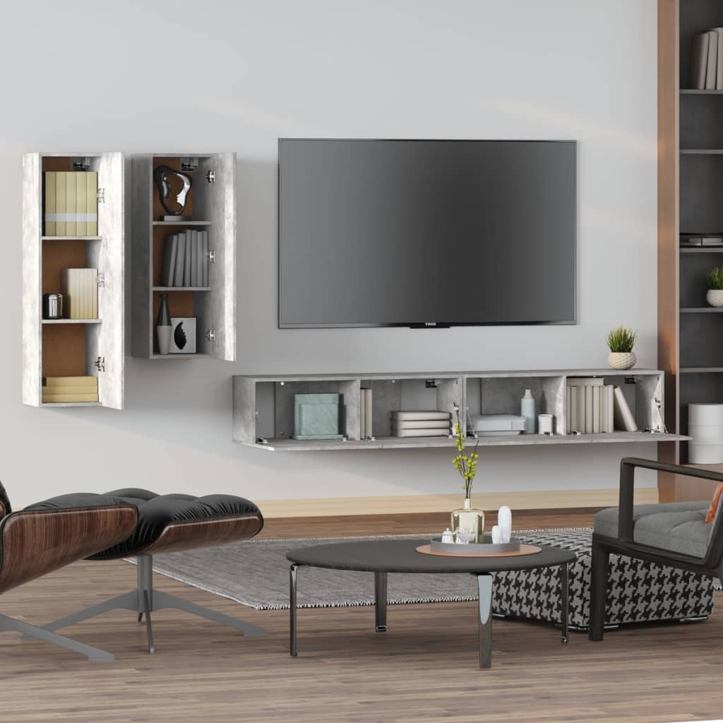 Set di Mobili Porta TV 4 pz Grigio Cemento in Legno Multistrato cod mxl 58496