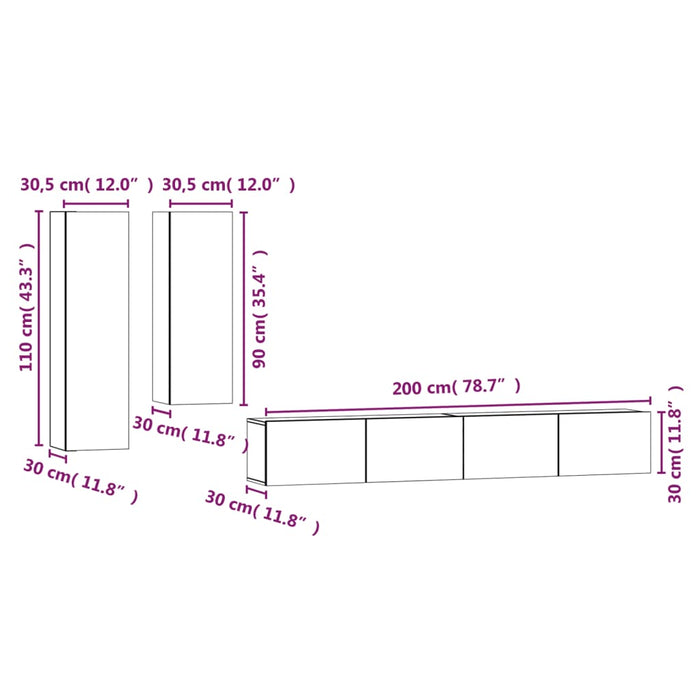 Set di Mobili Porta TV 4 pz Grigio Cemento in Legno Multistrato 3114633