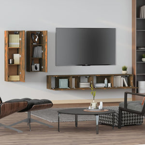 Set di Mobili Porta TV 4 pz Rovere Fumo in Legno Multistrato 3114635