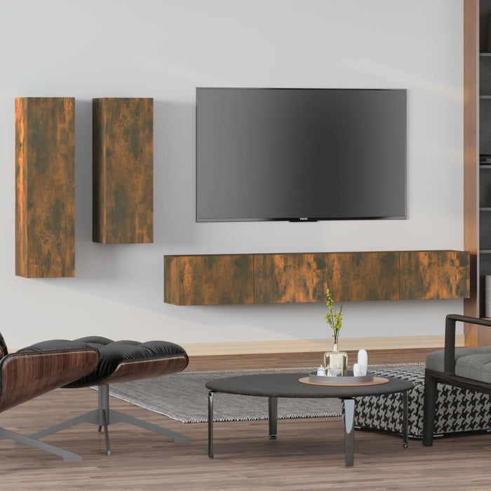 Set di Mobili Porta TV 4 pz Rovere Fumo in Legno Multistrato 3114635