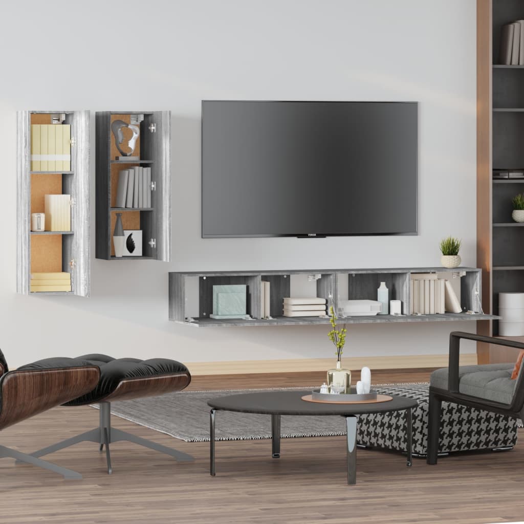 Set di Mobili Porta TV 4 pz Grigio Sonoma in Legno Multistrato 3114636