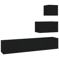 Set Mobili Porta TV 4 pz Nero in Legno Multistrato cod mxl 8911