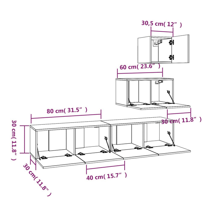 Set di Mobili Porta TV 4 pz Rovere Sonoma in Legno Multistrato 3114640