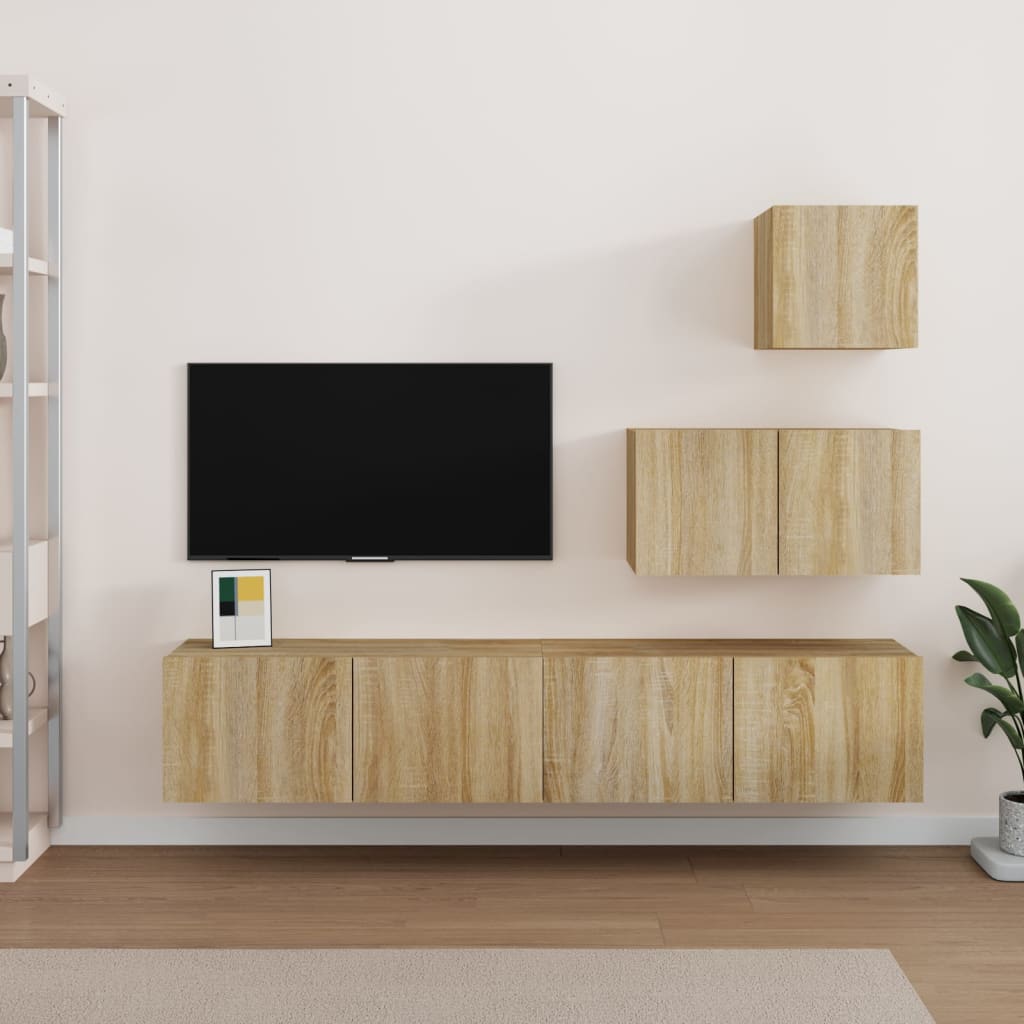 Set di Mobili Porta TV 4 pz Rovere Sonoma in Legno Multistrato 3114640