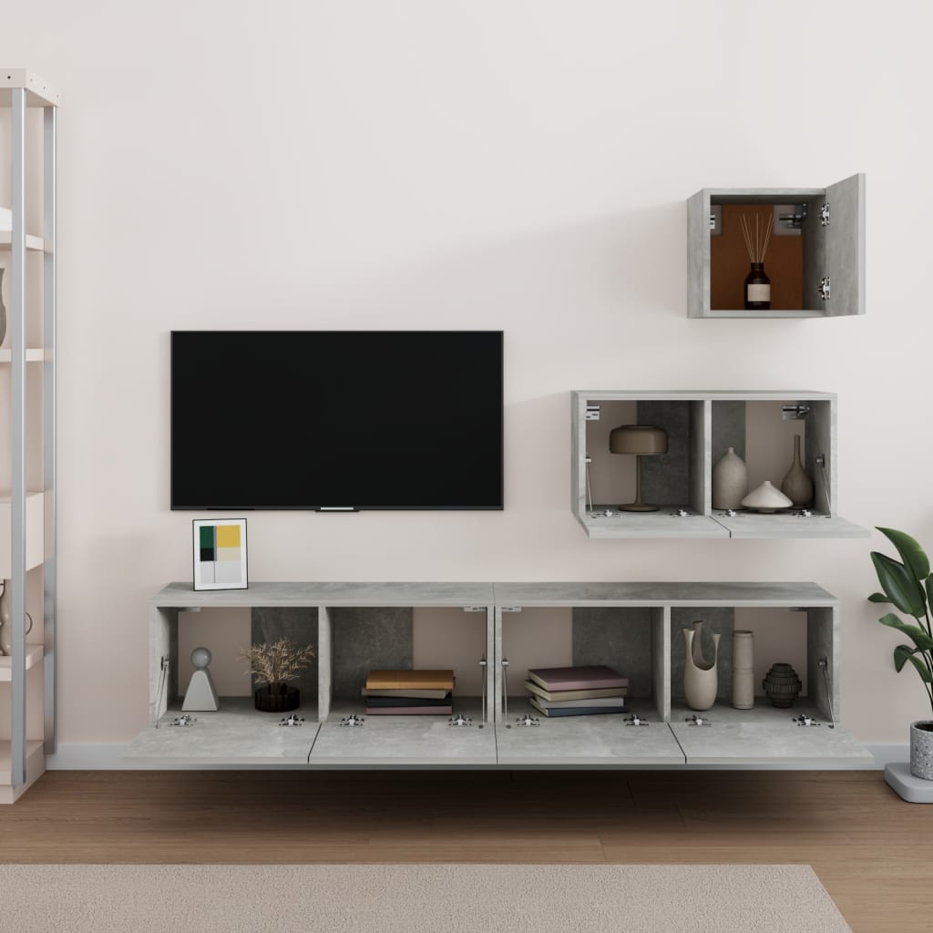 Set di Mobili Porta TV 4 pz Grigio Cemento in Legno Multistrato cod mxl 20214